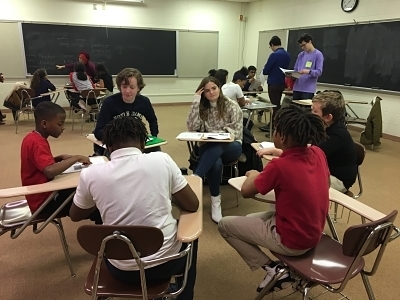 Notre Dame students with their groups