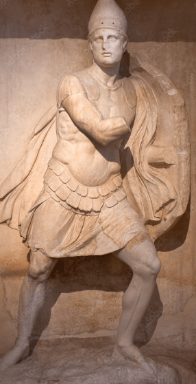 Photo of an ancient sculpture of a Roman soldier
