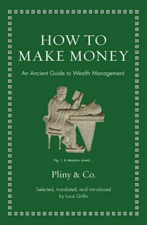 Photo of the book. It features the title and a photo of a carving of a man counting coins and holding a book.